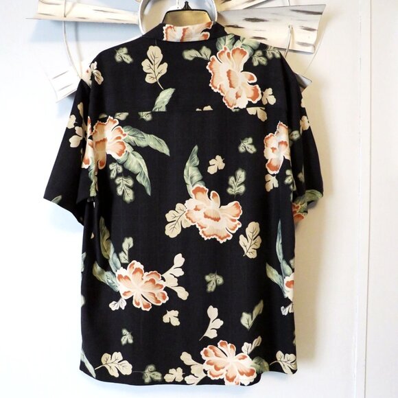 Island Republic 100% Silk Short Sleeve Button Down Hawaiian Black Floral Large - Picture 6 of 9